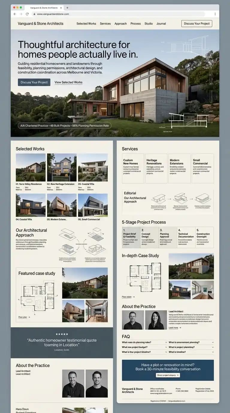 Vanguard & Stone Architects website design mockup