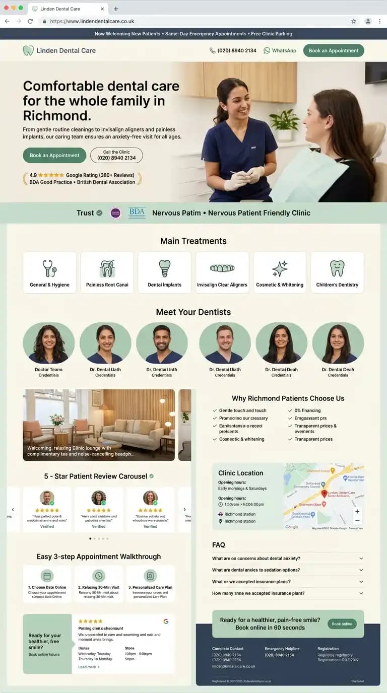 Linden Dental Care healthcare website mockup