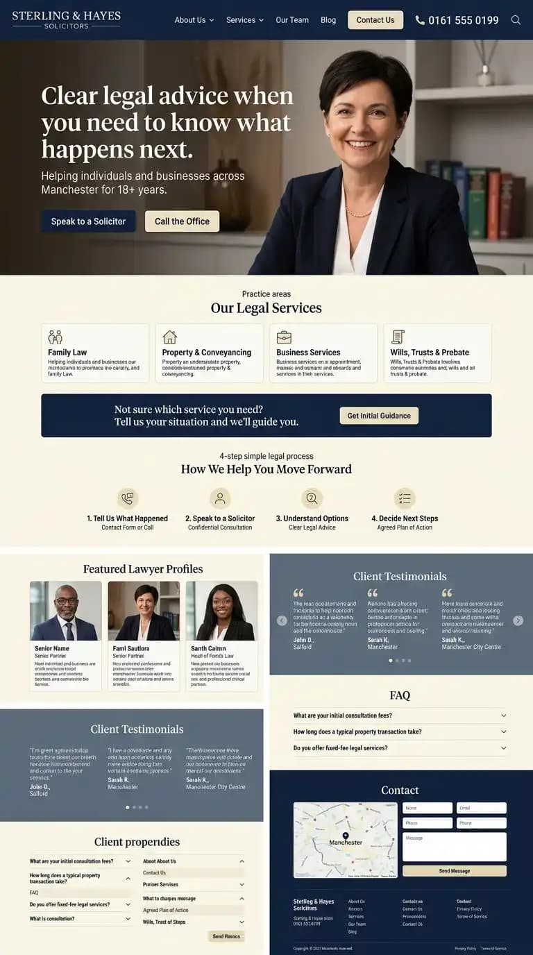 Sterling & Hayes legal practice and law firm website mockup