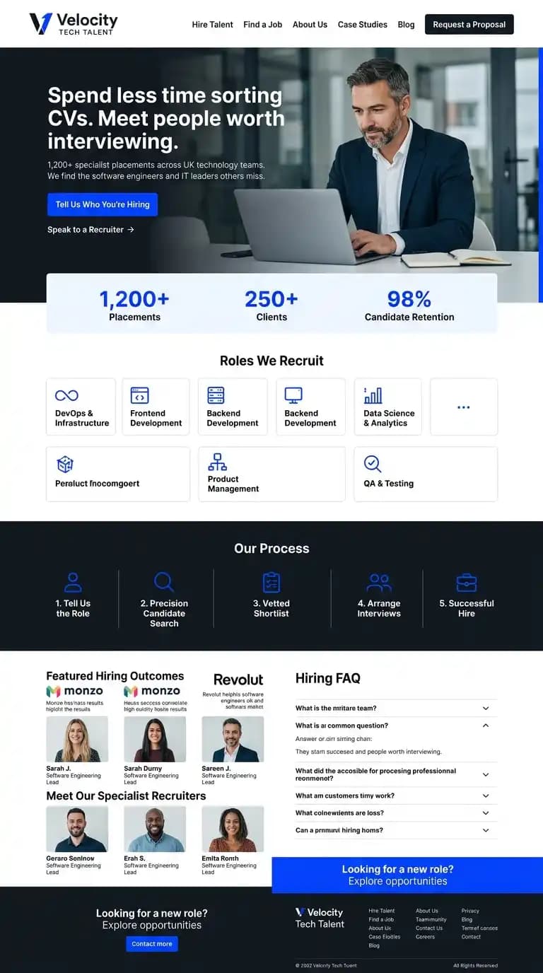 Velocity Tech Talent recruitment and staffing website mockup