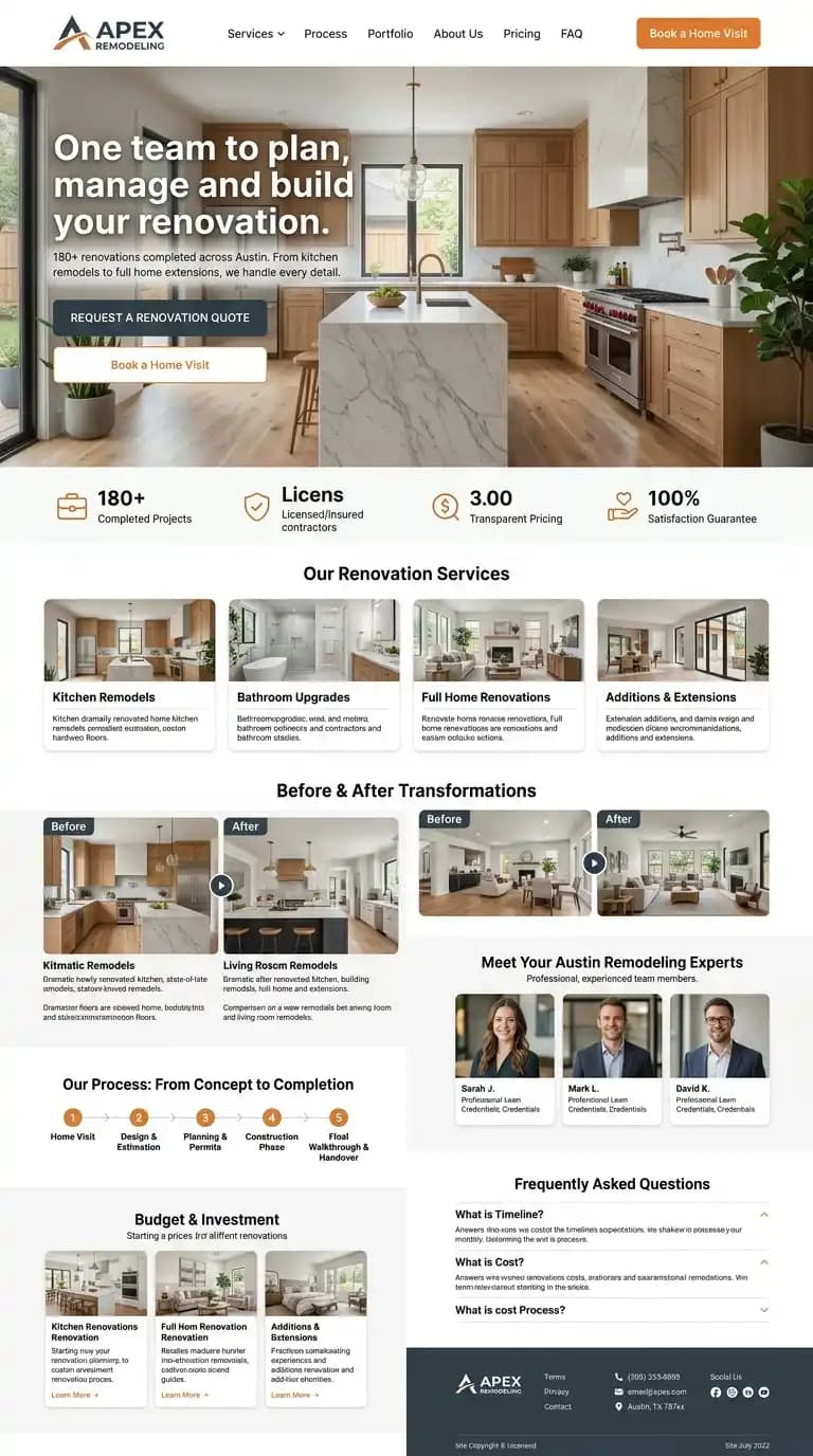 Apex Remodeling home contracting and renovation website mockup