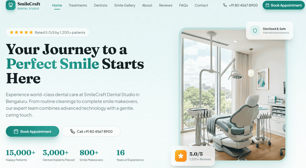 Screenshot of the Dental Clinic demo website by EasyStartup